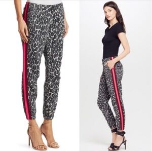 MOTHER Black and White Animal Print Joggers with Pink Stripe